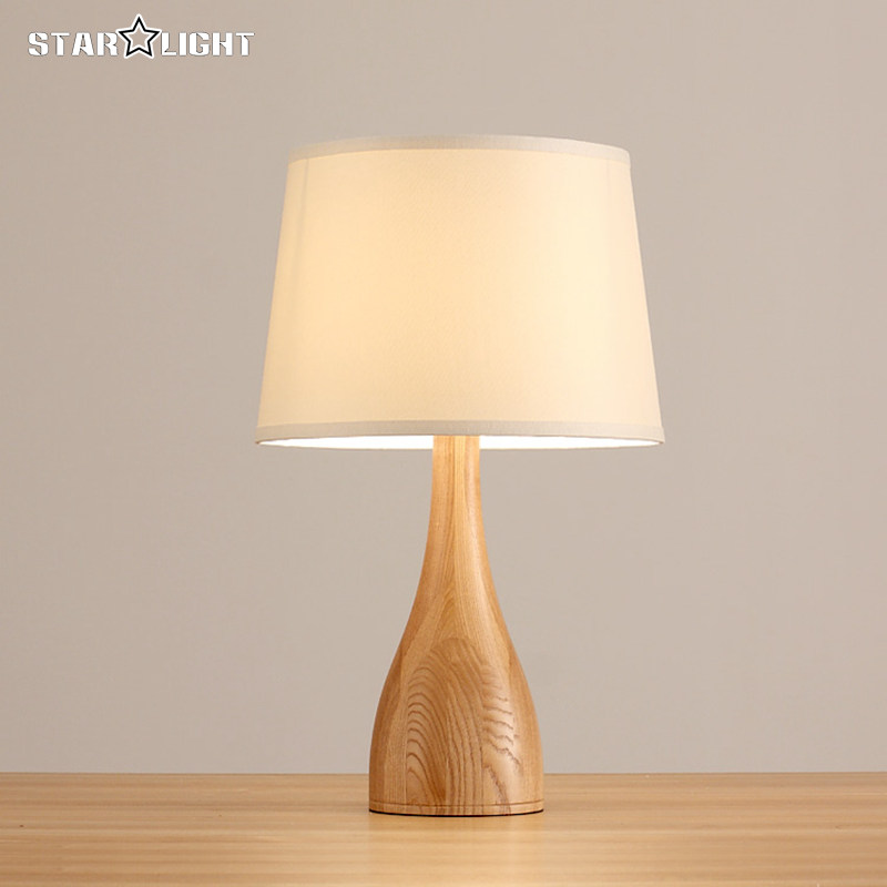 ??  ̺       ħ ħ     õ ״/Europe Wood Table Lamp Modern Streamline design Wooden Light Bedroom Bedside Fabric Wood La